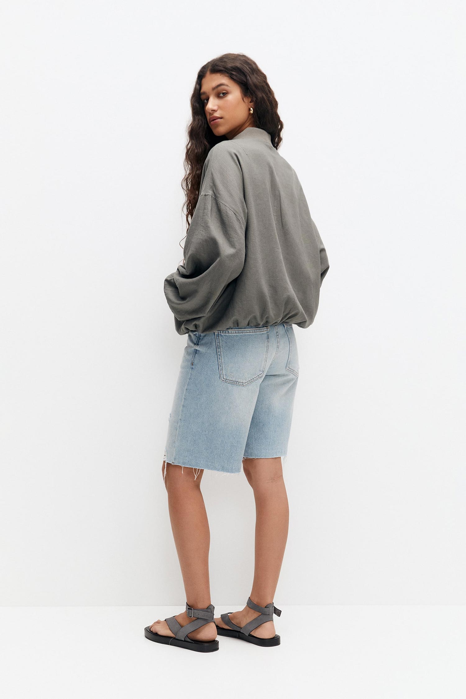 FLOWING LINEN BLEND BOMBER JACKET - Image 2